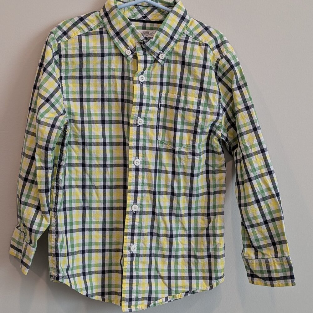 Gymboree Green & Yellow Plaid Button Down Shirt Size 5-6